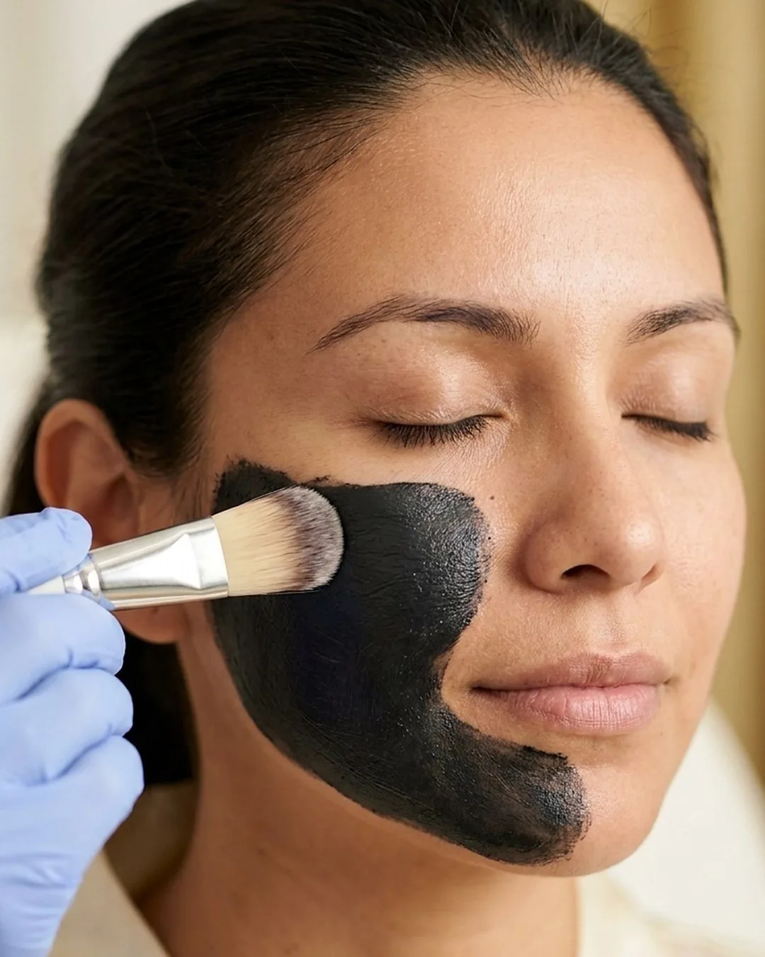 Aplicación de la mascarilla de carbón activado antes del láser