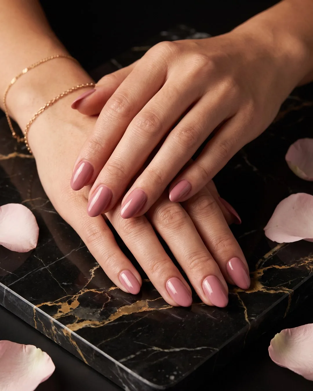 Manos con uñas gelish en tono rosa